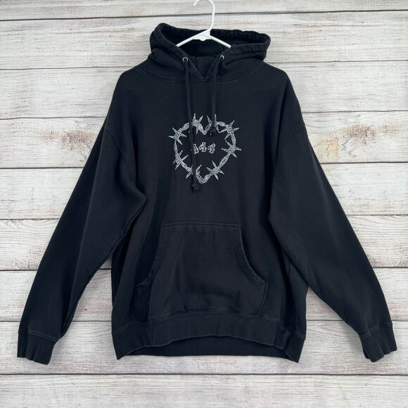 Seven Emotions Barbwire Heart Rhinestone Hoodie Adult Large Black 444 Sweatshirt - Picture 1 of 9